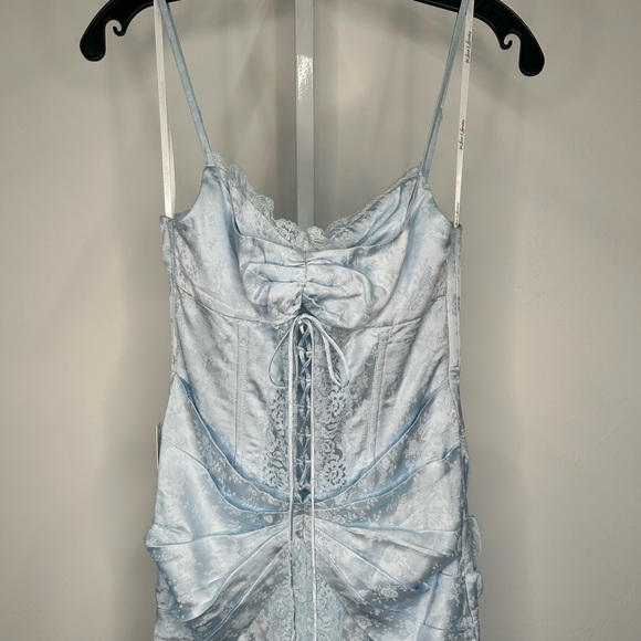 For Love and Lemons Silk Ophelia Blue Gown Size 4 - Picture 3 of 16